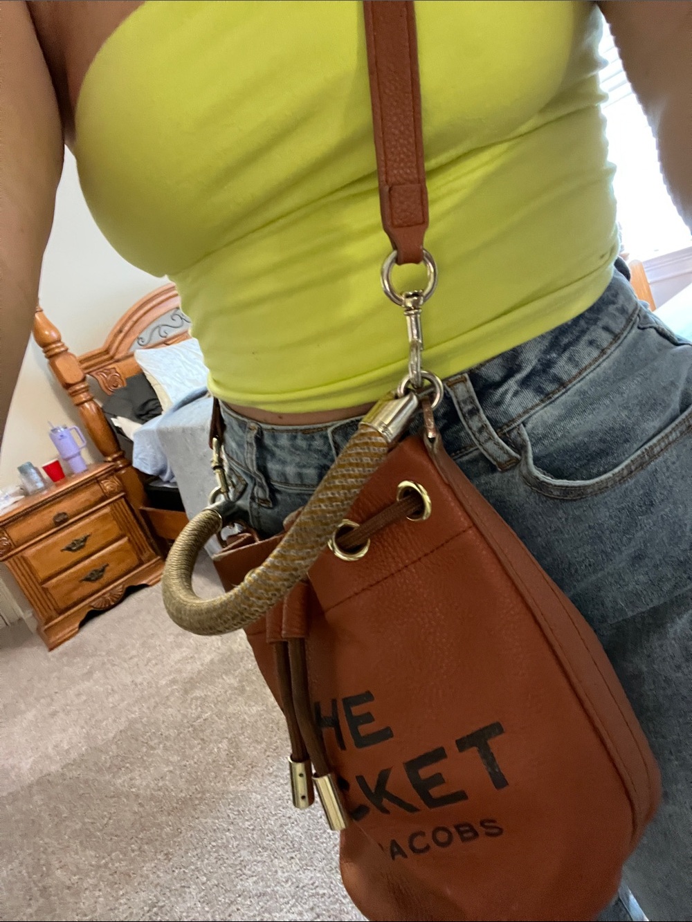 Original Worn Marc Jacobs Orange Drawstring Bucket Bag with Braided Handle - Picture 4 of 14